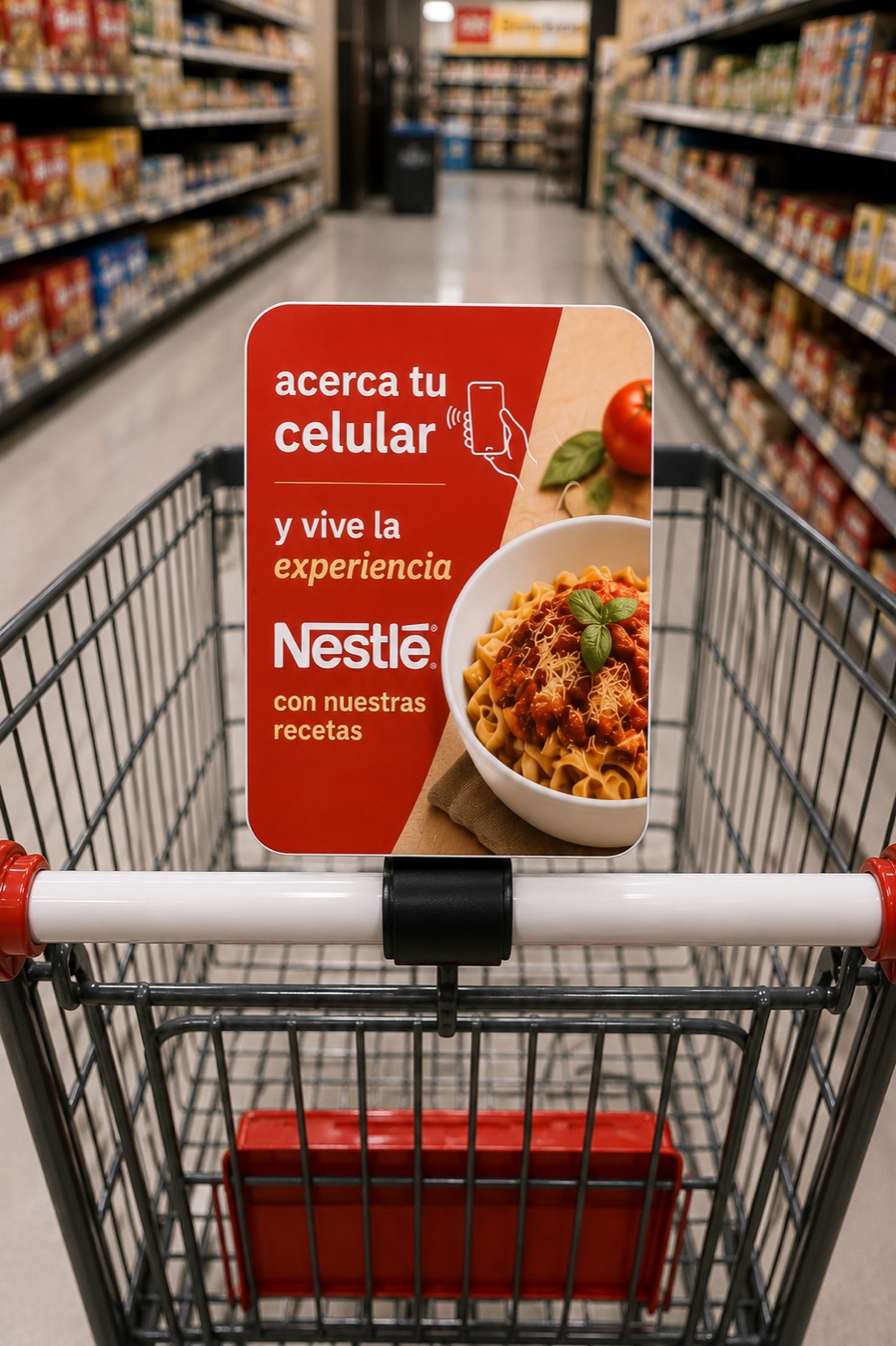 Hablador NFC Nestlé en carrito de supermercado